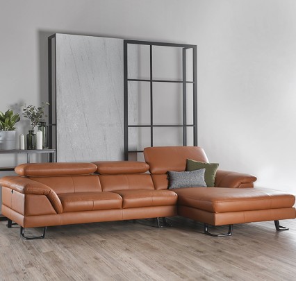 Sofa Kulit L-Shape Dengan Sandaran Kepala Dapat Disesuaikan | Gratis Meja Kopi 